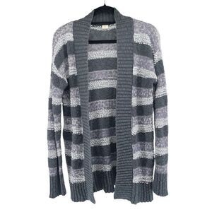 Wild Pearl Women’s Blue Gray Chunky Knit Open Front Cotton Blend Cardigan Medium